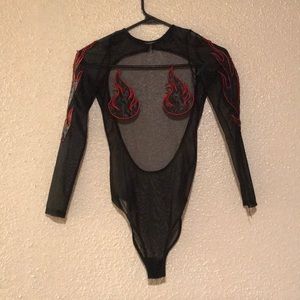 Mesh Bodysuit with Fire